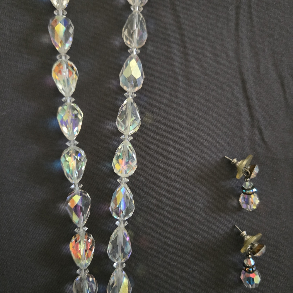 Iridescent Crystal Necklace and Earring Set Vintage
